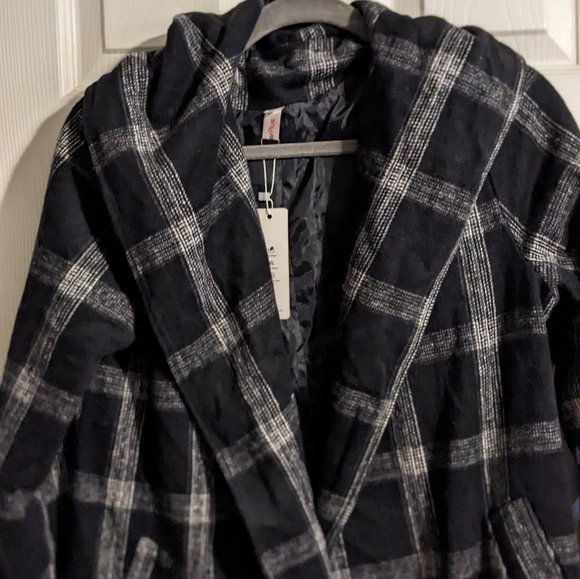 Order Plus Black White Overcoat M Windowpane Pattern Classic - Picture 2 of 5